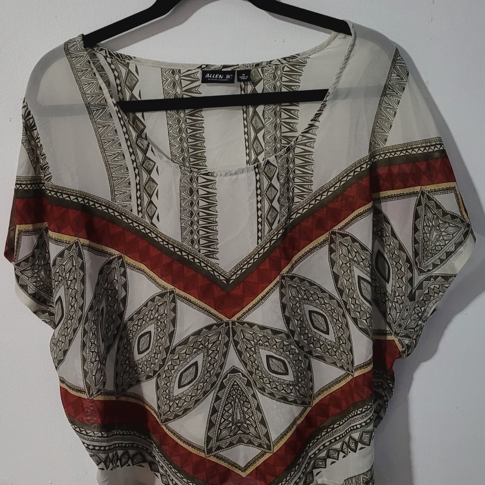 Allen B Allen Schwartz Poncho Blouse Geometric Top Women's M